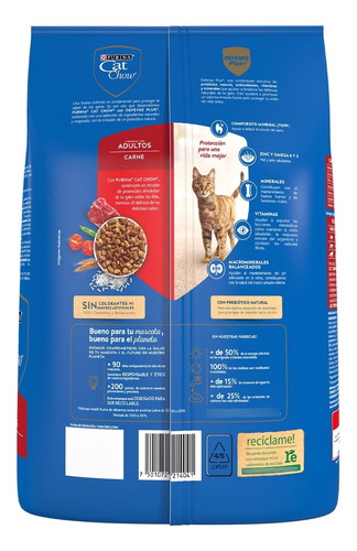 Alimento Purina Cat Chow Defense Plus+ Sabor Carne De 1.5kg