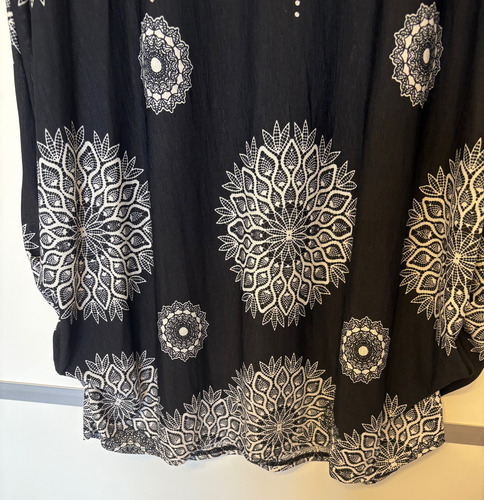 Vestido Otivi Midi M/c Negro Estamp Blanco C/brillos Tl (Usado)