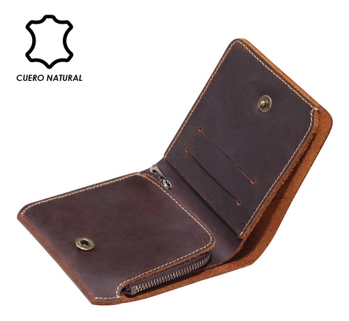 Imagen 3 de 10 de Billeteras Tarjetero Hombre Cuero Natural