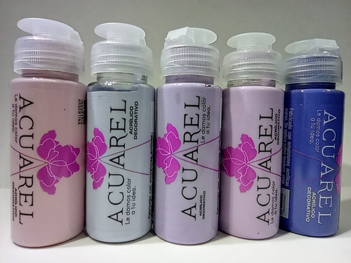 Pintura Acrílica Acuarel 60cc Kit 5 Colores Lilas