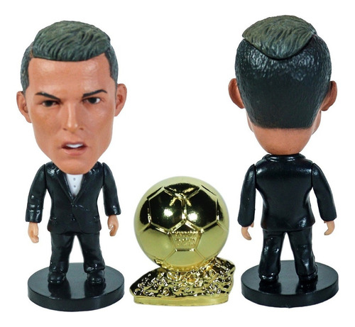 Boneco Miniatura Cristiano Ronaldo Com Bola De Ouro