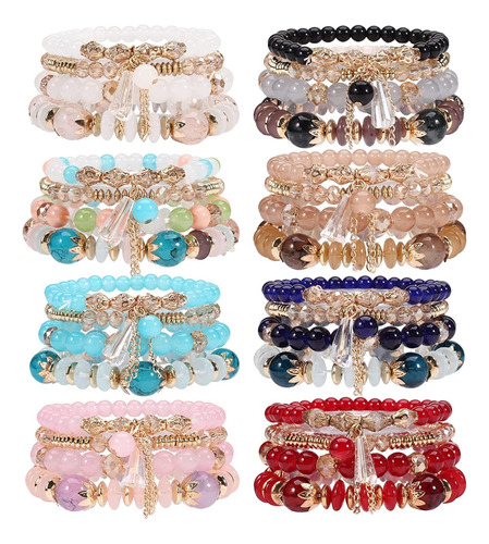 8 Paquetes De Pulseras Con Cuentas Bohe, Cadena Multicapa, B