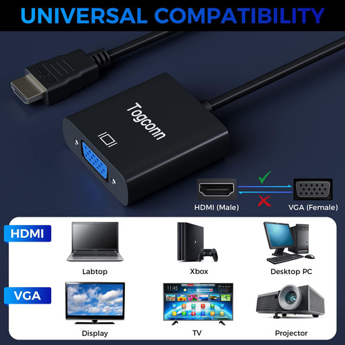 Adaptador Togconn Hdmi A Vga, Conector Hdmi Macho A Vga Hemb