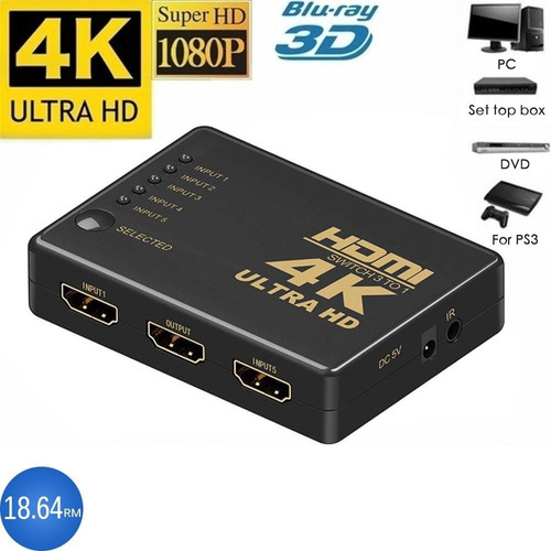 Spliter Hdmi 3 Puertos Full Hd 1080p 3in1 Con Control Remoto