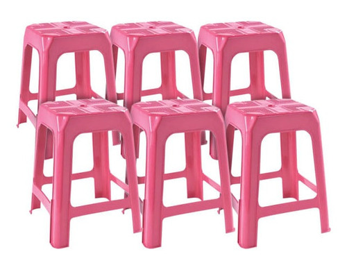 Banqueta Plástica Pack X6 Unidades Reforzada Apilable Rosa