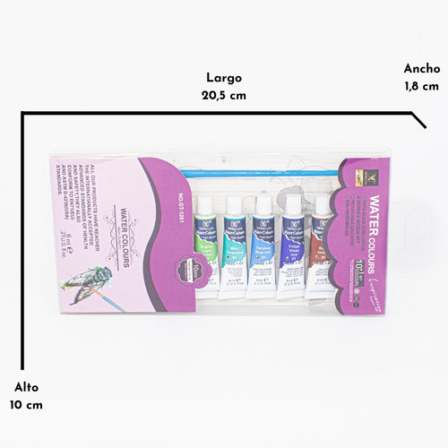 Imagen 2 de 5 de Set 10 X 6ml + 1 Pincel Pintura Acuarela Giorgione
