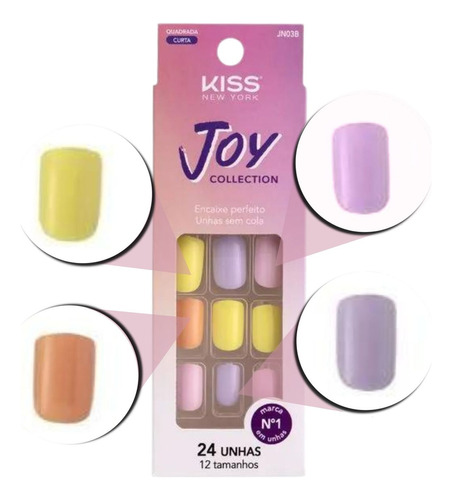 Unhas Postiças Kiss Ny Joy Collection Quadrada 24un Jn03b