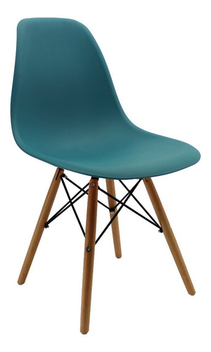 Silla Eames Para Comedor, Sala, Con Patas En Madera Color de la estructura de la silla Azul petróleo