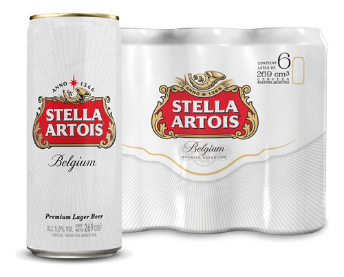 Stella Artois Cerveza European Pale Lager lata 269 mL Pack de 6 Unidades
