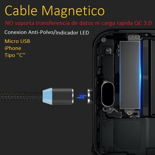 Imagen 7 de 10 de Cable Magnetico Cargador Micro Usb Tipo C iPhone Compatible
