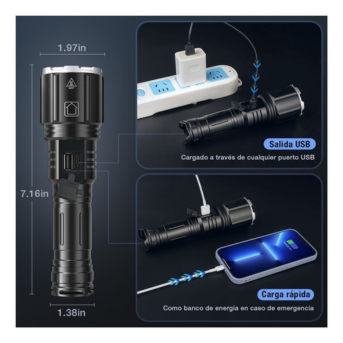 - Linterna Led Recargable 120000 Lúmenes Linterna Xhp160