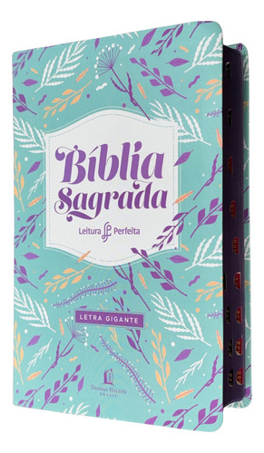 Bíblia Sagrada Nvi Letra Gigante Leitura Perfeita Capa Luxo Turquesa Com Lilás Com Índice 