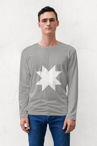 Polera Manga Larga Mapuche Bandera Estrella Algodon Estampad