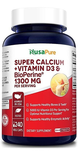 Super Calcio 1300mg + Vitamina D (5000ui) 240unid - Nusapure