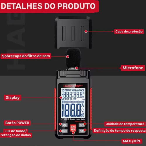 Decibelímetro Habotest Ht602b Portátil 130 Db Capa