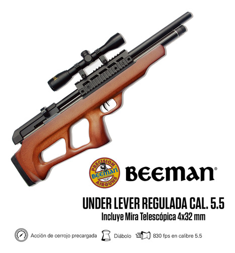 Carabina Beeman Pcp Under Lever Regulada Cal. 5.5 Con Mira
