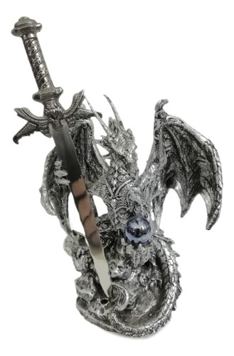 4 Figuras De Dragon Medieval Con Espada De Acero Inoxidable