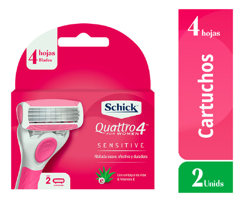 Schick Quattro 4 For Women Repuesto De Afeitar 2 Unidades