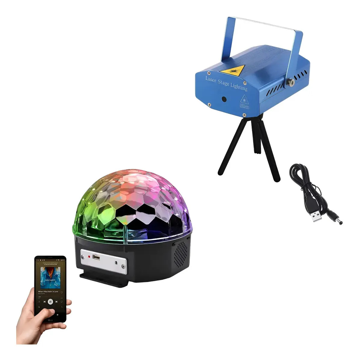Combo Mini Laser Multipunto + Bola Bluetooth Rgb De Fiestas