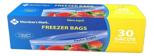 Saco Freezer Bags Fecho Duplo Médio 17,7x19,5cm Member's Mark Caixa 30un