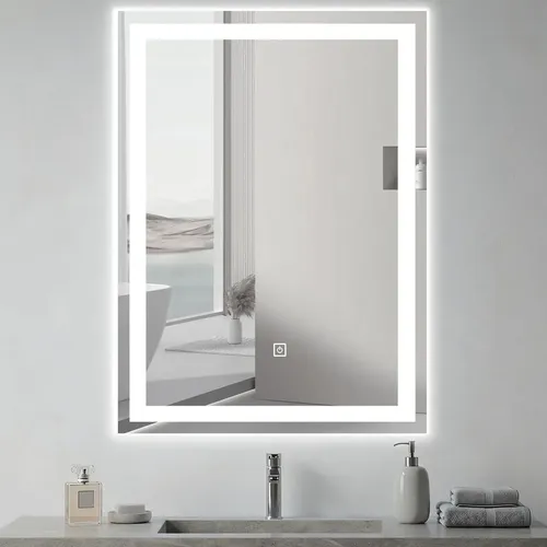 Espejo rectangular con luz LED, luz táctil, tocador de pared, baño, vestidor, 3 luces, 37,5 x 52,5 cm, Einnoe