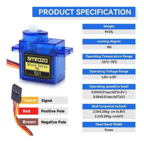 Microservomotor Smraza Sg90, 9 G, Metal Gear Para Arduino (6