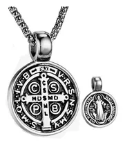 Comprar Colar Pingente Medalha São Bento Dupla Face Aço Cirúrgico 