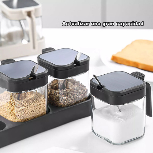 Tarro De Azúcar Para Condimentos Con Tapa Y Cuchara, 3 Unida