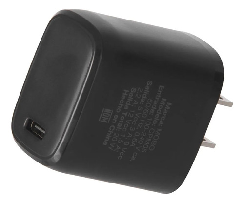 Cargador De Pared Mobo Power 1 Puerto Tipo C 20 Watts Negro