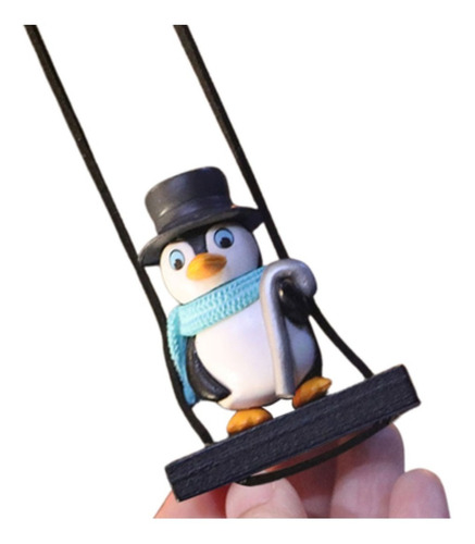 Colgante De Espejo Retrovisor Pingüino En Columpio Animado
