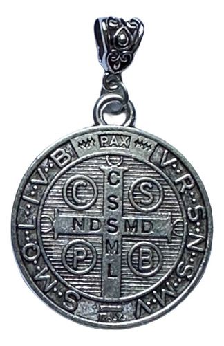 San Benito   Medalla Llave 6cm Plata Tibetana