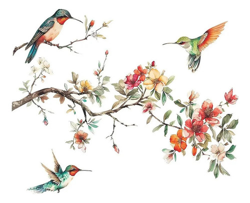 Adhesivos De Pared Con Diseño De Flores Y Pájaros, 60 X 40 C
