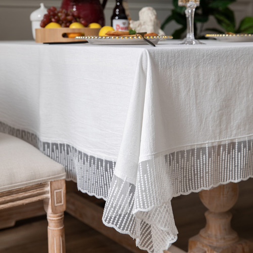 Mantel Lavable De Algodón Con Borde De Encaje, Color Café