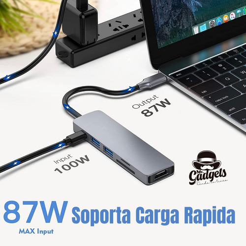 6 En 1 Usb Hub Adaptador Sd Pd Tipo C Hdmi 4k Para Mac iPad