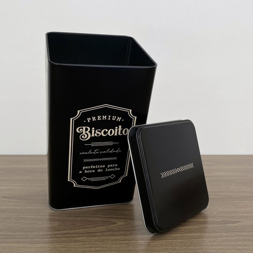 Lata De Biscoito Cookies Preta Quadrada Design Retrô Metal Cor Preto