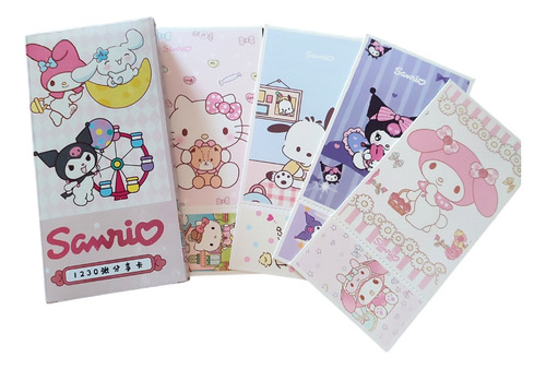 Set Caja 27 Postales Hello Kitty + Stickers Sanrio Kuromi 