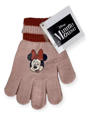 Guante Tejido Minnie Mouse Rosa Brilloso Infantil Invierno