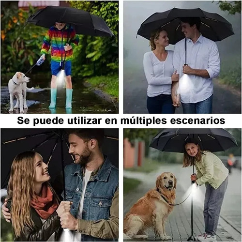 Banna Negro Paraguas Plegable Automático, Antiviento, Luz Led, Abrir Y Cerrar Automático, Robusto Ligero Resistente, , Adultos, Hombres Y Mujeres, Grande Con 12 Varillas