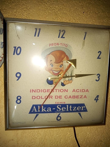 Antiguo Reloj  Publicidad De Alka Seltzer  1957 Funcionando