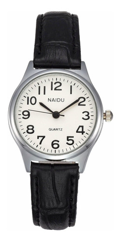 Reloj Mujer Naidu Ggus01186 Cuarzo Pulso Negro En Cuero
