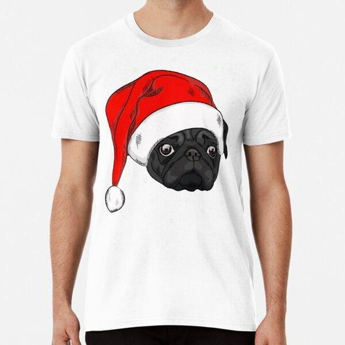 Remera Lindo Pug Negro Con Sombrero De Navidad Algodon Premi