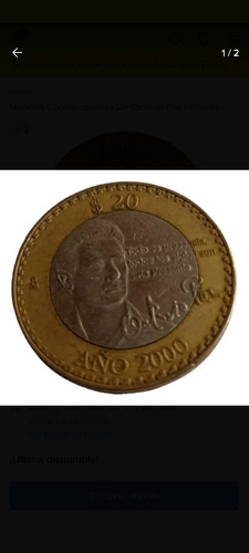 Moneda Conmemorativa De  20 Pesos Octavio Paz 
