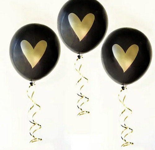 Globos Corazon Latex Amor Novio Love Negro Pasion 12 Piezas