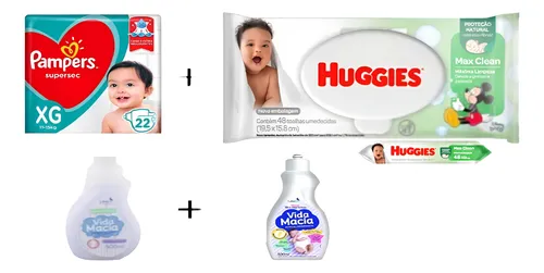 Kit Higiene Bebê Fralda Xg Amaciante Tira Manchas Lenço Umed