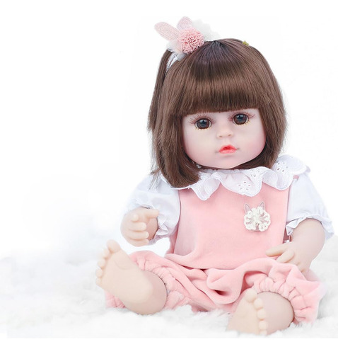 Muñeca Reborn 38 Cm Silicona Baño Orina Chupete Ropa Rosa