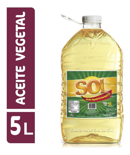 Aceite Vegetal Comestible Sol De  5 Litros