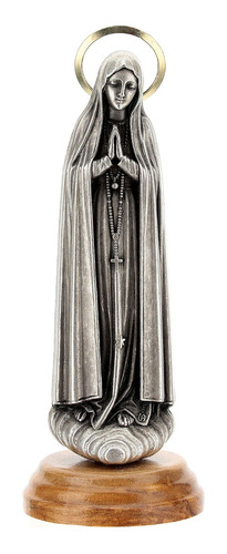 Figura Metal Zamak Base Olivo Virgen De Fátima Italiano 12cm