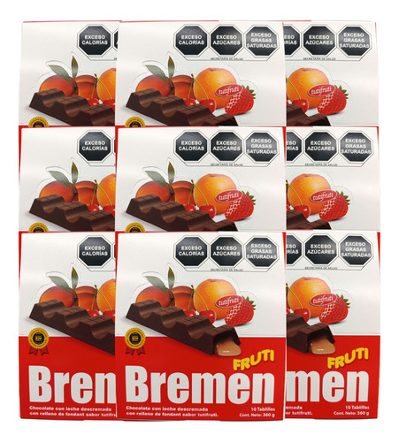 Chocolate Relleno Fondant Tutifruti 11 Caja 10pz C/u De 36g