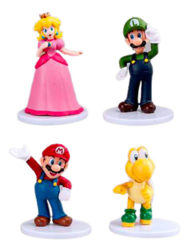 Set 4 Figuras Super Mario Bros Luigi Peach Mario Koppa