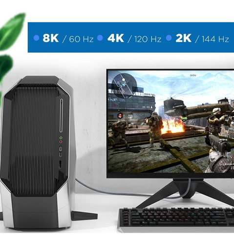 Imagen 5 de 10 de Cable Displayport 8k (8k 60hz/4k 144hz/ 2k 165hz) V1.4 2m